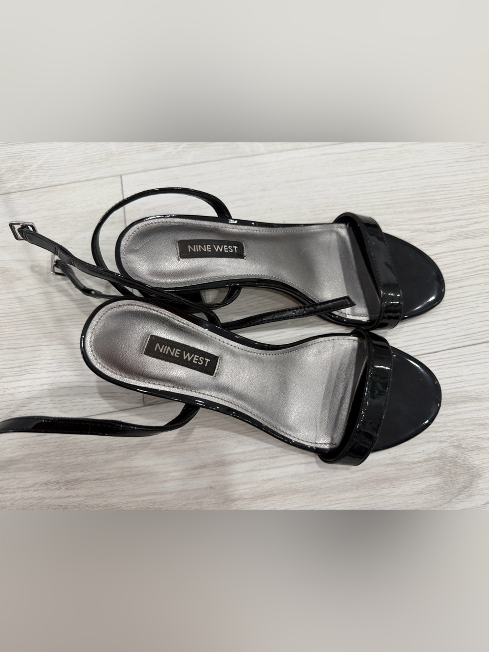 Nine West Black Patent Open-Toe Slingback Heels